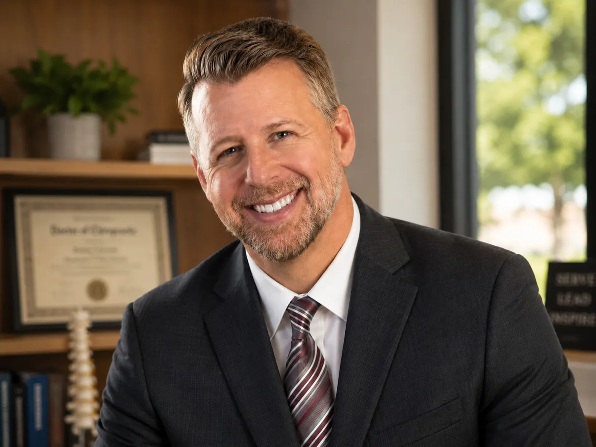Dr. Daniel Roth, DC, CCSM, smiling in his Williamsburg office